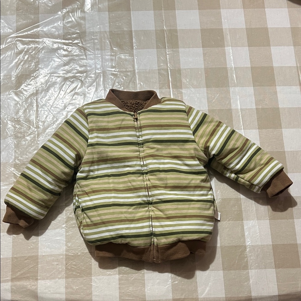 Toddler Striped Green and Brown Bomber Jacket (Reversible)
